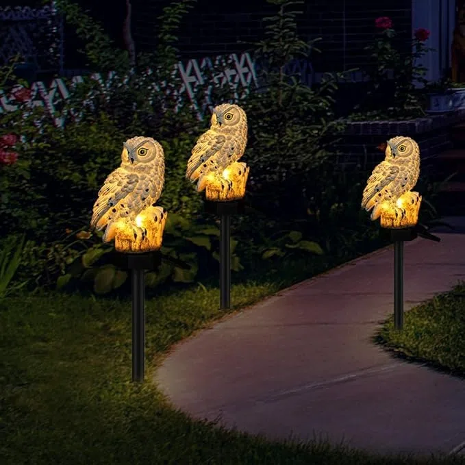Hoofun Luci solari gufo, impermeabili, lampada a LED ad energia solare, ornamenti per cortile, patio e giardino paesaggio illuminazione (bianco)