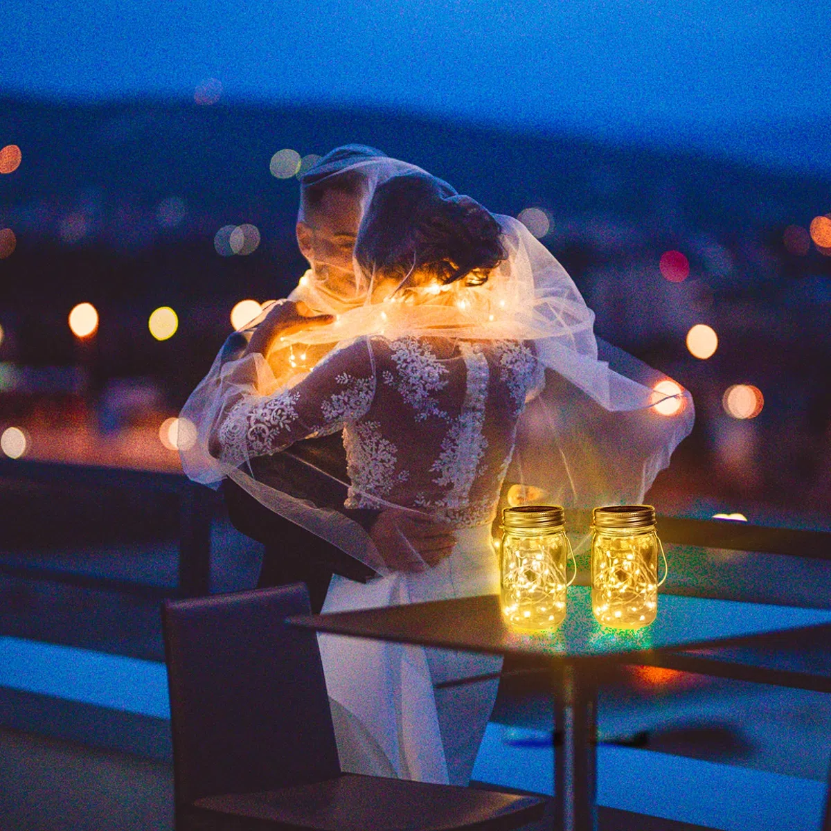 PChero 6pezzi Appesi Impermeabili con Coperchio a Forma di Barattolo per Muratore Solare con Luci a Fata con 20 LED e Ganci, Perfetti per Feste, Matrimoni, decorazioni Natalizie (bianco caldo)