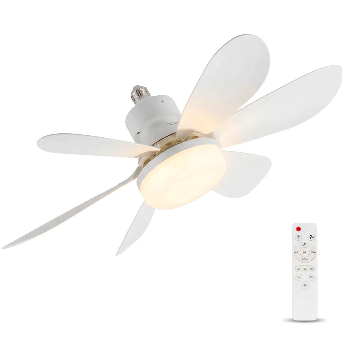 Ventilatore da Soffitto con Luce LED E27 e Telecomando, Ventilatore Lampadario 42 cm con 3 Velocità e 3 Colori di Luce, Ventilatore da Soffitto Silenzioso con Attacco E27 Universale per Camera, Cucina