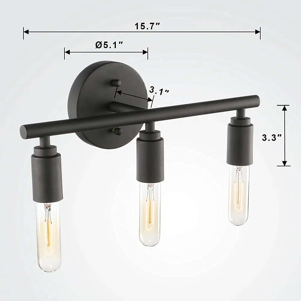 Applique candelabro Lampada da Specchio per Bagno, Applique da Parete con 3 luci Interno Vintage in Ferro Nero, Luce Specchio Bagno, Attacco E27, Lampadina non Inclusa. (Stile nero)
