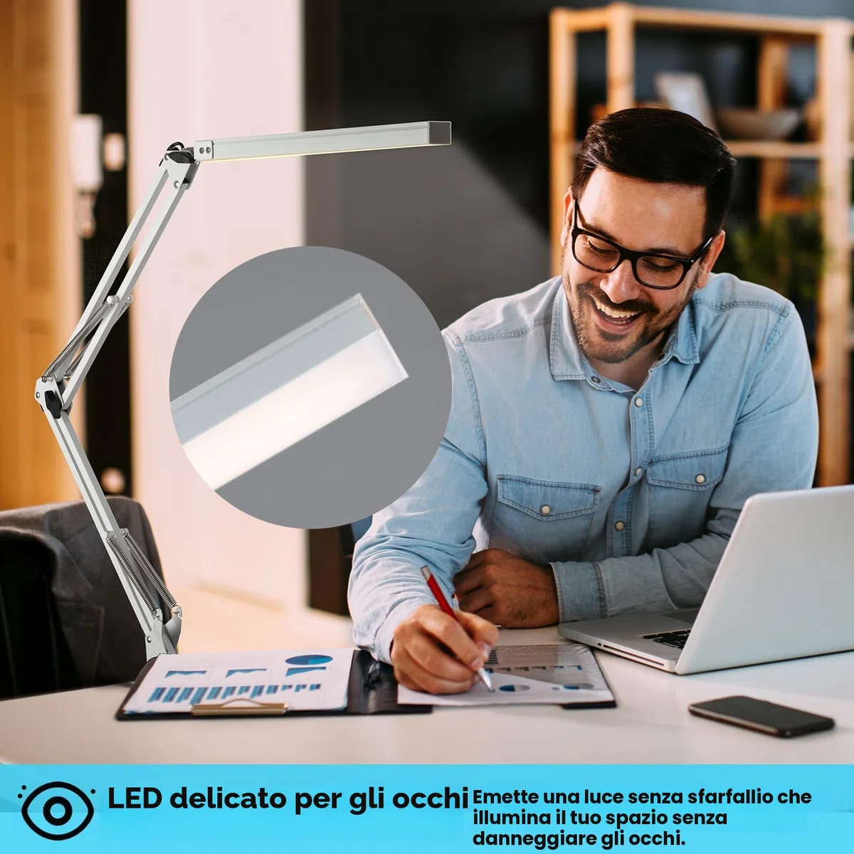 BIENSER Lampada da Scrivania a LED, 1100LM Lampada da Tavolo con Morsetto, 10 Livelli di Luminosità X 3 Modalità, Dimmerabile, Protezione degli Occhi, Lampada da Architetto Per Ufficio Lettura Studio