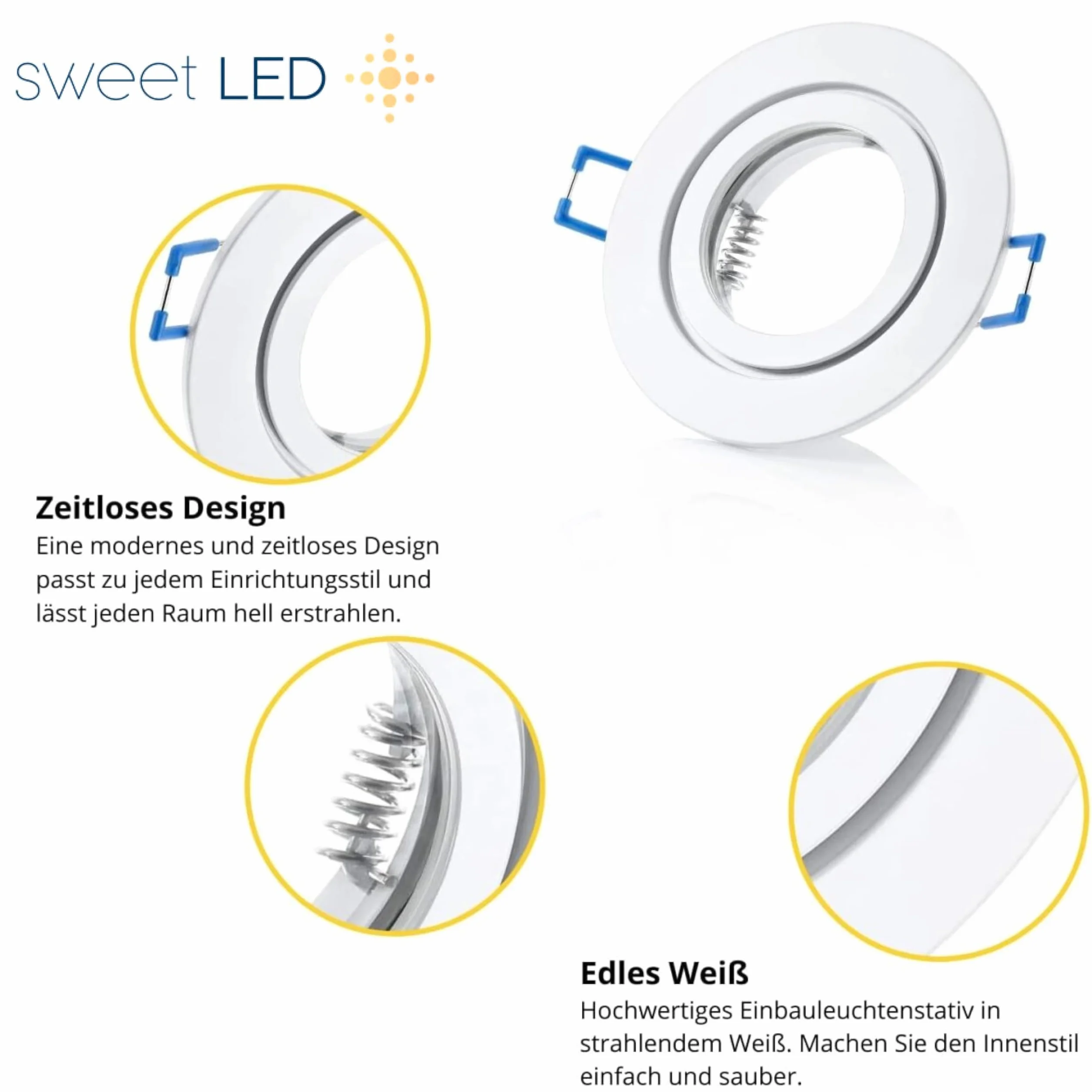 Sweet Led 4x Cornice da incasso incl. portalampada GU10 - faretti da incasso IP44 per il bagno, faretti LED da incasso rotondi in alluminio - Ø 84mm, bianco