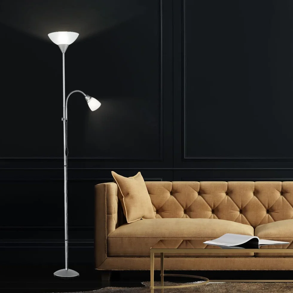 Reality Leuchten Reality R4393-87 Erzwo Piantana, 1xE27 150 W/1xE14 40 W LED, Metallo, Titanio/Bianco, 180 cm, 1 Unità (Confezione da 1)