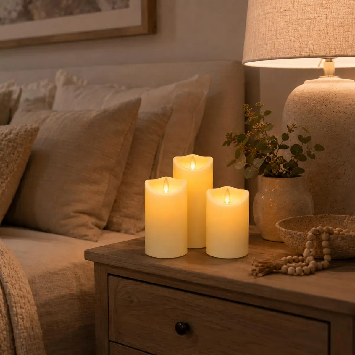 Da by 3 Candele LED Avorio con Stoppino Oscillante Dinamico, Luci Fatate Avvolgenti, Plastica Resistente al Caldo, 1 Telecomando, Misure Assortite Riutilizzabili per Decorazioni Interno ed Esterno