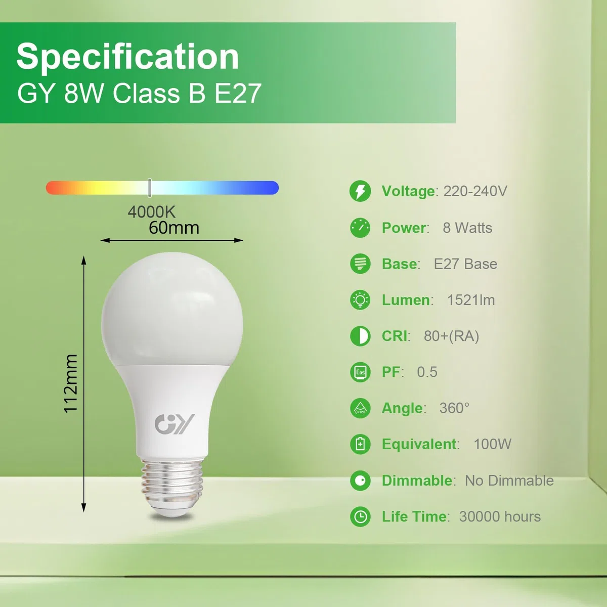GY Lampadina LED E27, 8W(equivalenti a 100W), Lampadine LED 1521 Lumen, Lampadine LED E27 Luce Naturale 4000K, Fascio 360 Gradi LED, Lampade LED Risparmio Energetico A60, Non Dimmerabili, 6 Pezzi