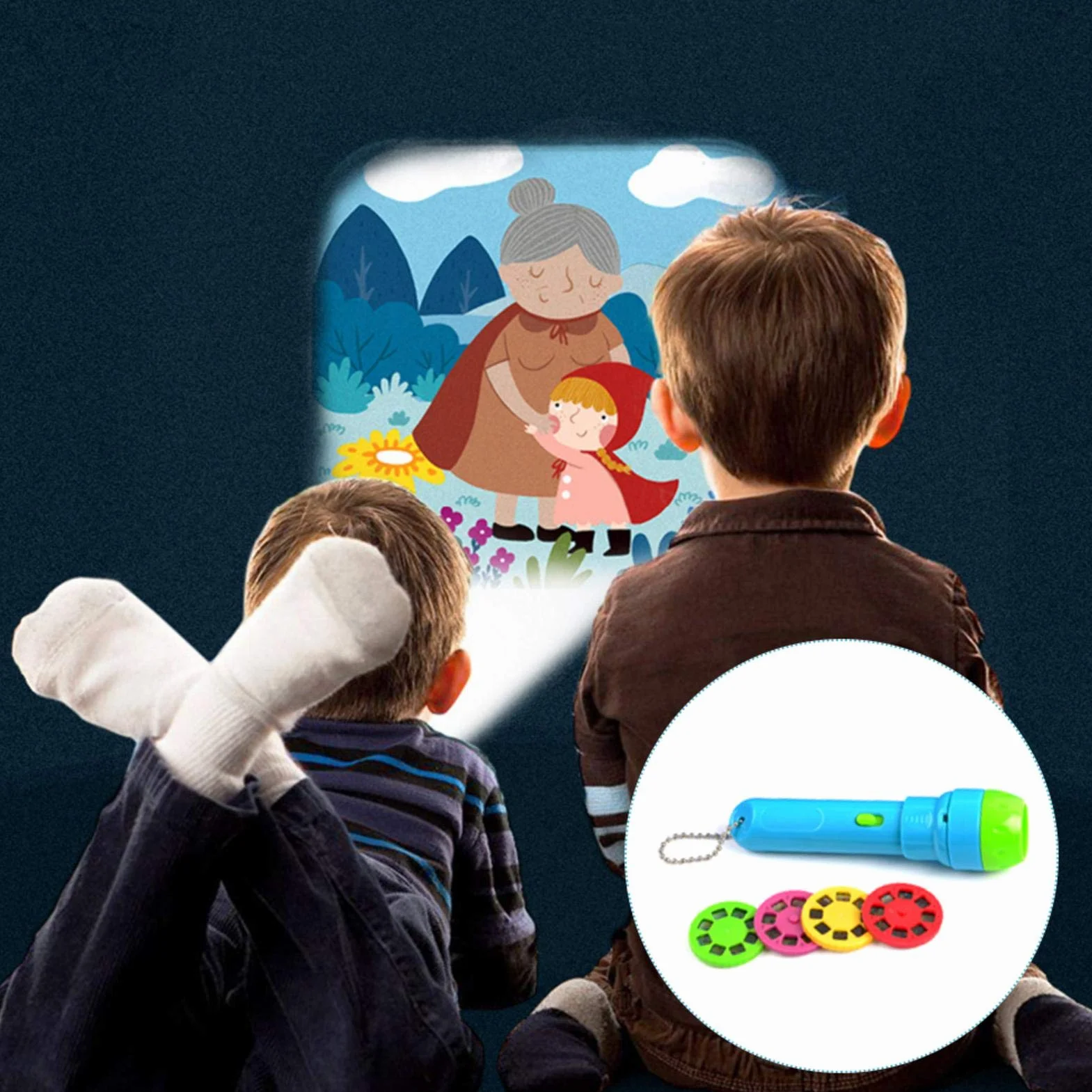 Proiettore Torcia per Bambini,Quattro Storie classiche e 32 Scene Giocattolo Proiettore di Storia