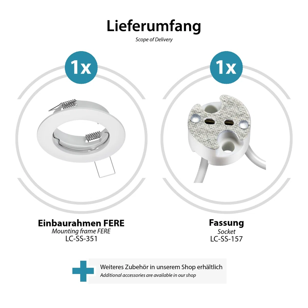 ledscom.de 12 cornici da incasso a soffitto FERE cornice da incasso bianca opaca (LED/alogena/MR16/50mm) incl. presa GU5.3