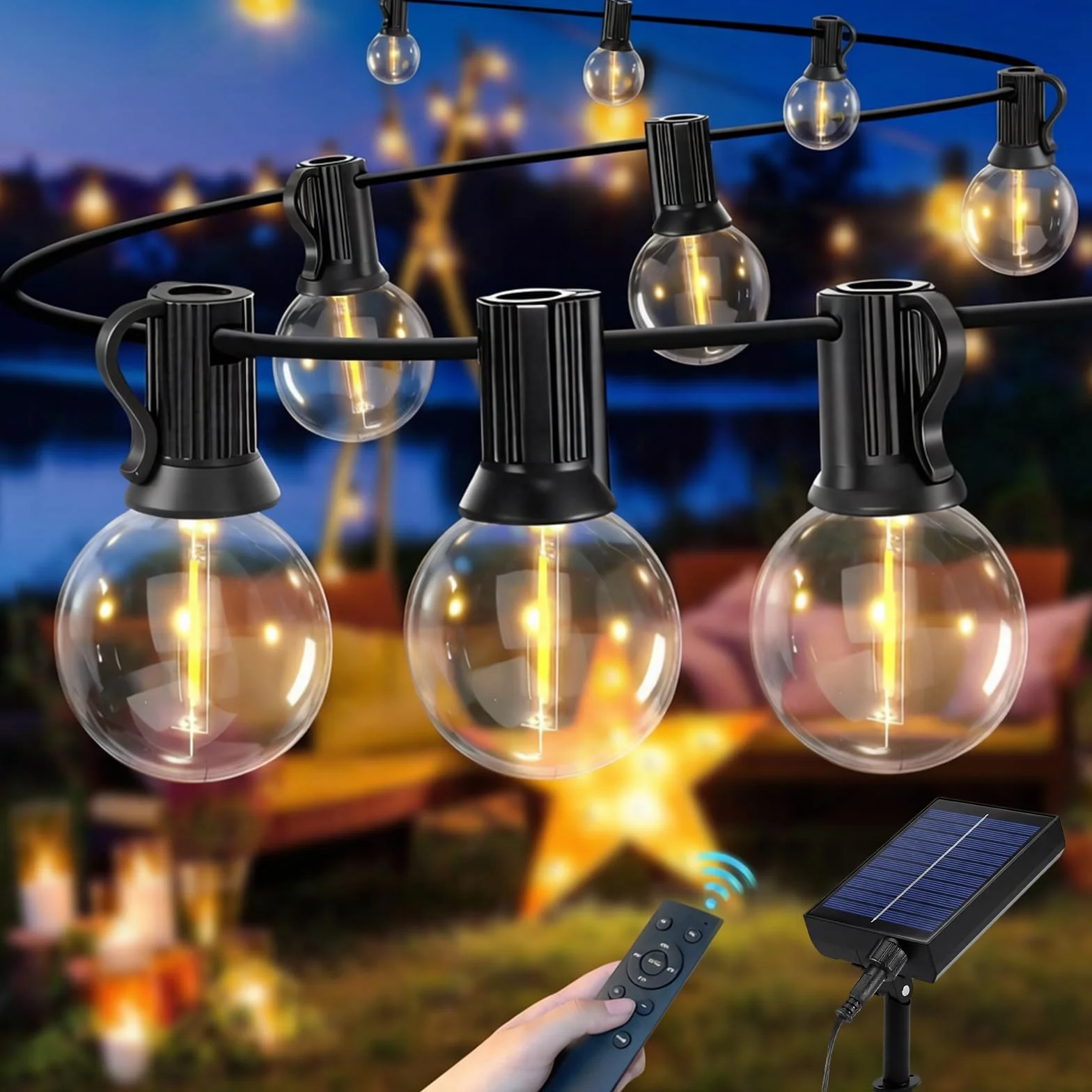 Sprifityy Catena Luminosa Esterno Solare,Catena Luci Luminosa Esterno Giardino,con Telecomando Lampadine G40 Dimmerabile,IP44 per Giardini Terrazze Balconi,Luce Calda Lampadina (16m)