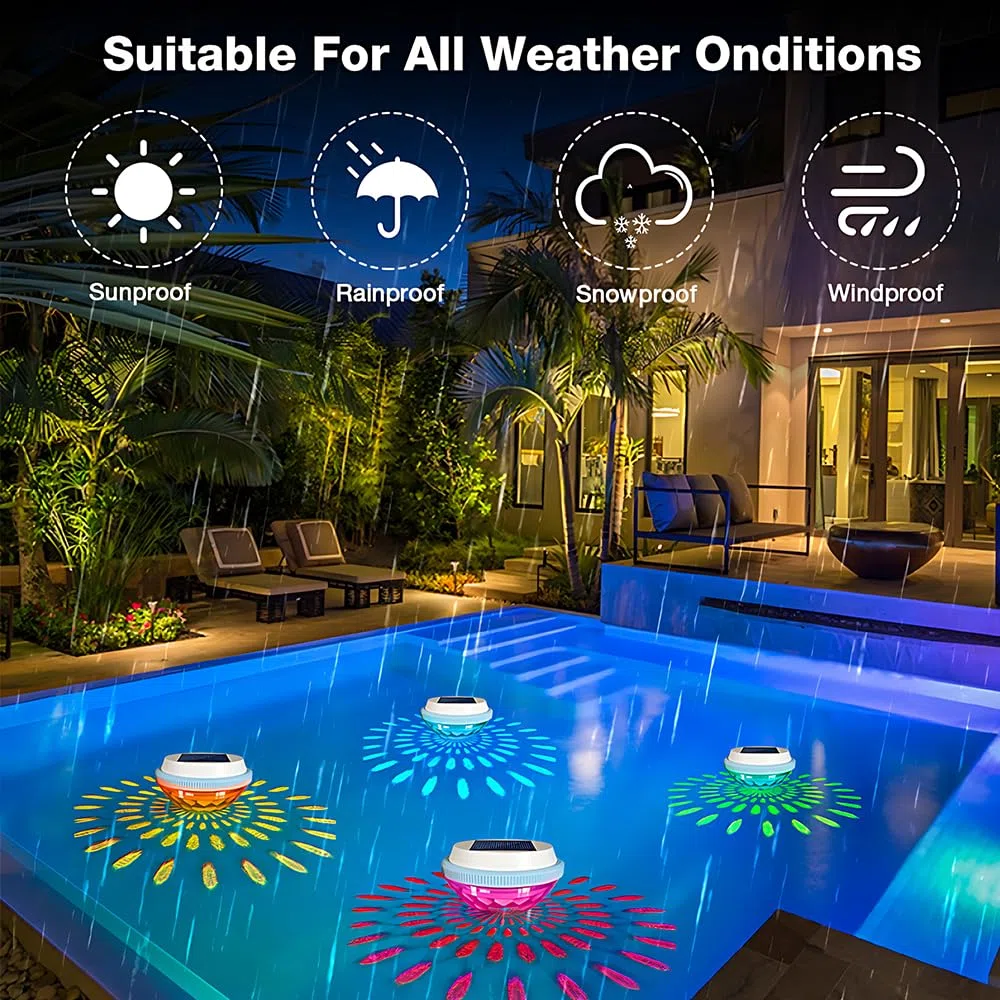 Luci Solari per Piscina, 2 Pezzi Luci Galleggianti per Piscina Solari, Impermeabile Luci Led Piscina Galleggianti Solari con 7 Colori e Strumento di Sigillatura, Luci per Piscina Fuori Terra Laghetto