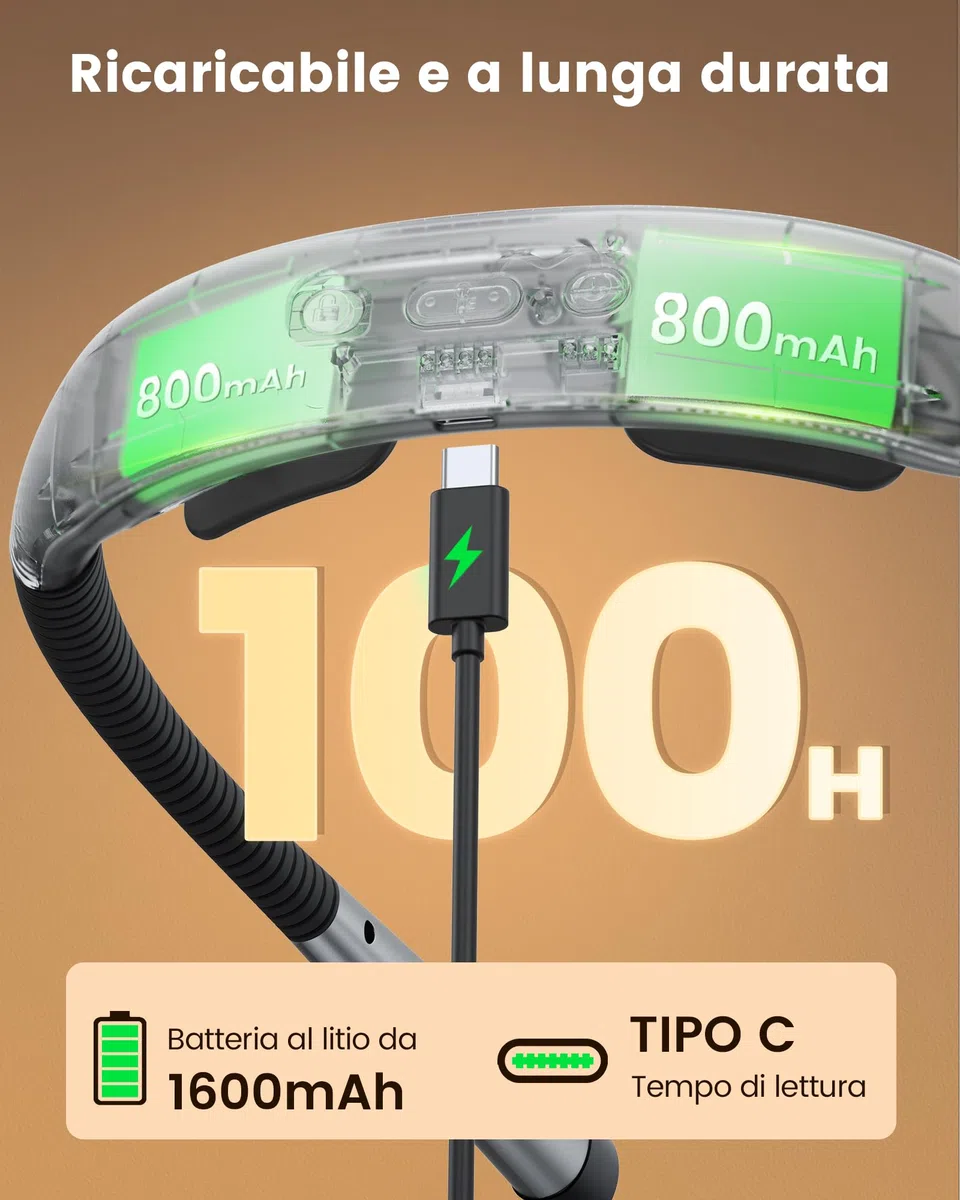 Glocusent Lampada da lettura ergonomica con batteria da 1600 mAh, 3 colori e 5 luminosità continua, pratico interruttore di blocco e timer – luce da lettura per lavori manuali (grigio)