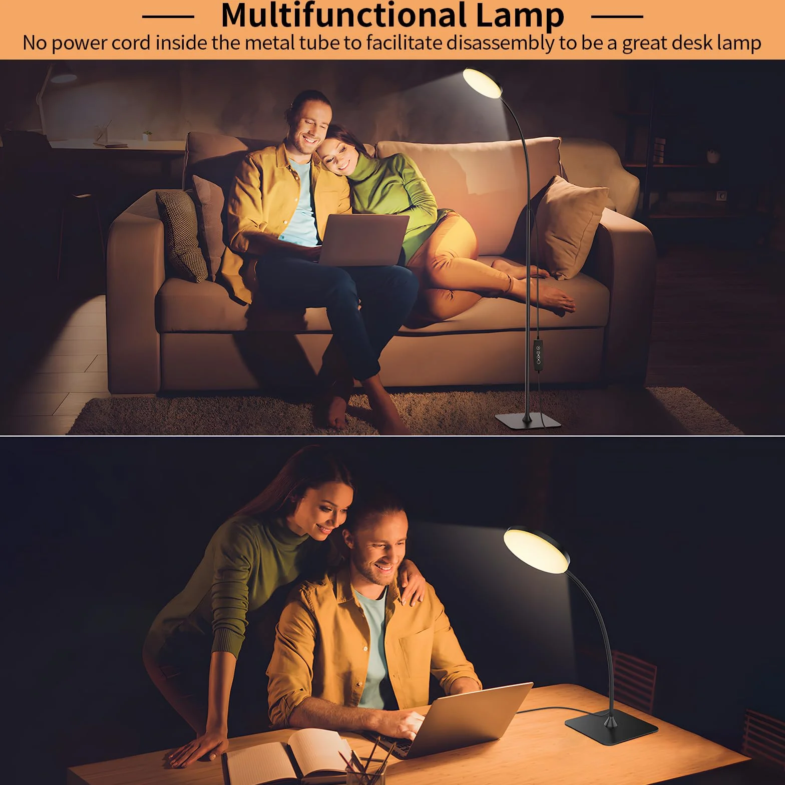 Mojimdo 160LED Lampada da terra [3 colori e 10 luminosità] Lampada da lettura LED sottile da terra, luce a collo d'oca flessibile regolabile e dimmerabile per camera da letto per bambini, ufficio