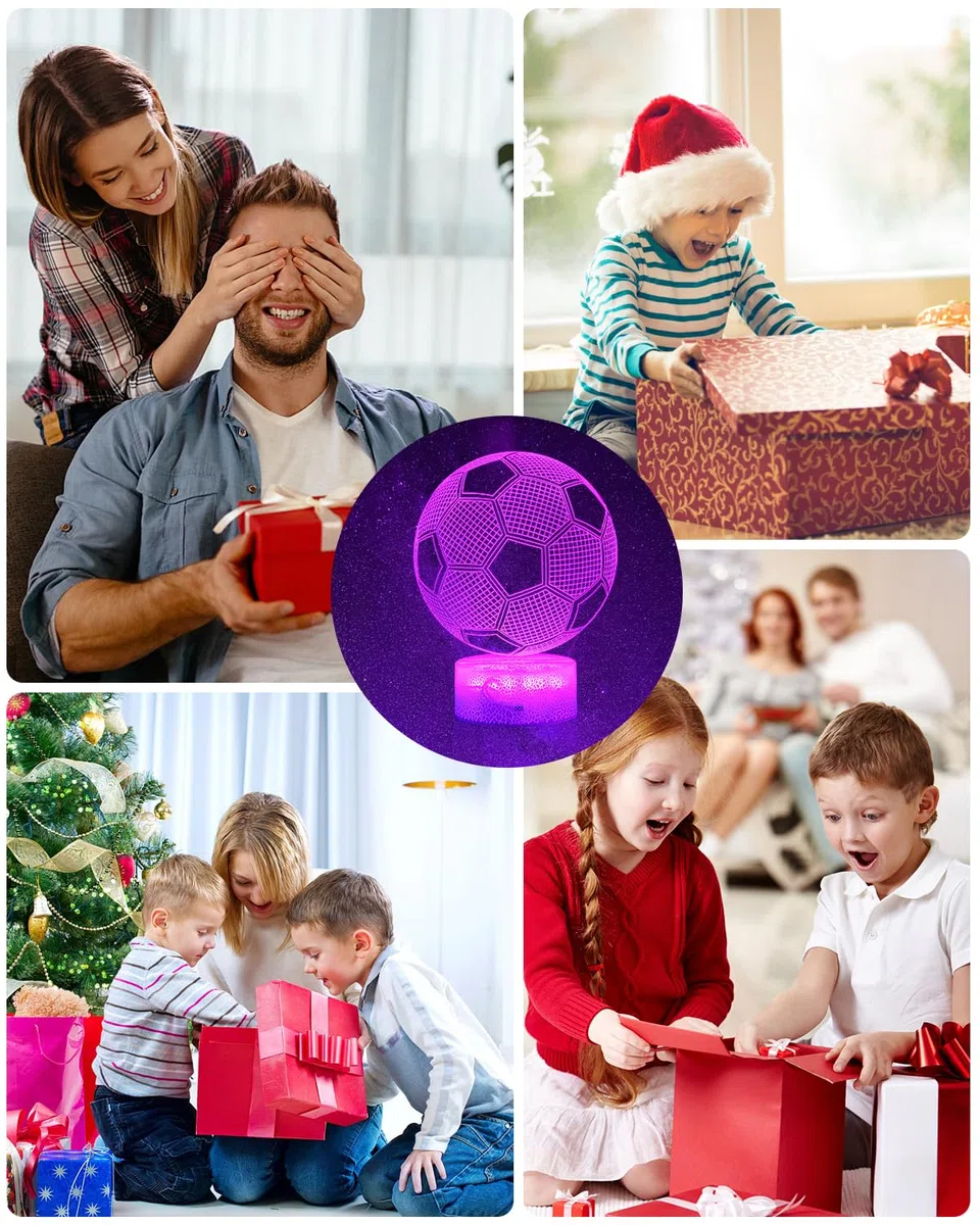 Yulado Luci Notturna 3D, Lampade 3D Illusione Ottica Luce Notturna con 16 Cambi di Colore e Telecomando, Regalo de Calcio per Bambini 7 anni maschio