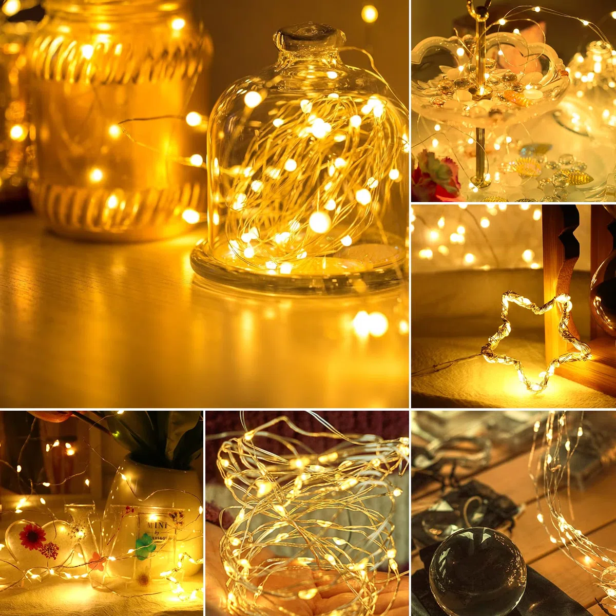 Luci Led a Batteria, 5M 50 LEDs 8 Modalità Lucine led Decorative IP65 Impermeabile con Telecomando, Timer e Dimmer per Interni e Esterni, Natale, Feste, Camera (4 Pezzi, Bianco Caldo)