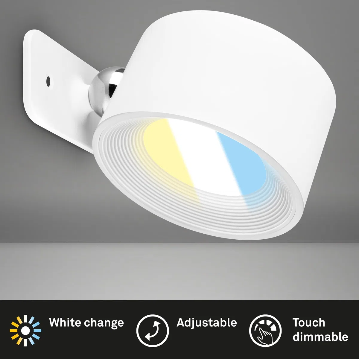 BRILONER - Set di 2 lampade parete senza fili, rimovibili magneticamente, ruotabili a 360 gradi, dimmerabili, CCT, applique a batteria, applique ricaricabile, camera da letto, 9x7,5x4 cm, bianco