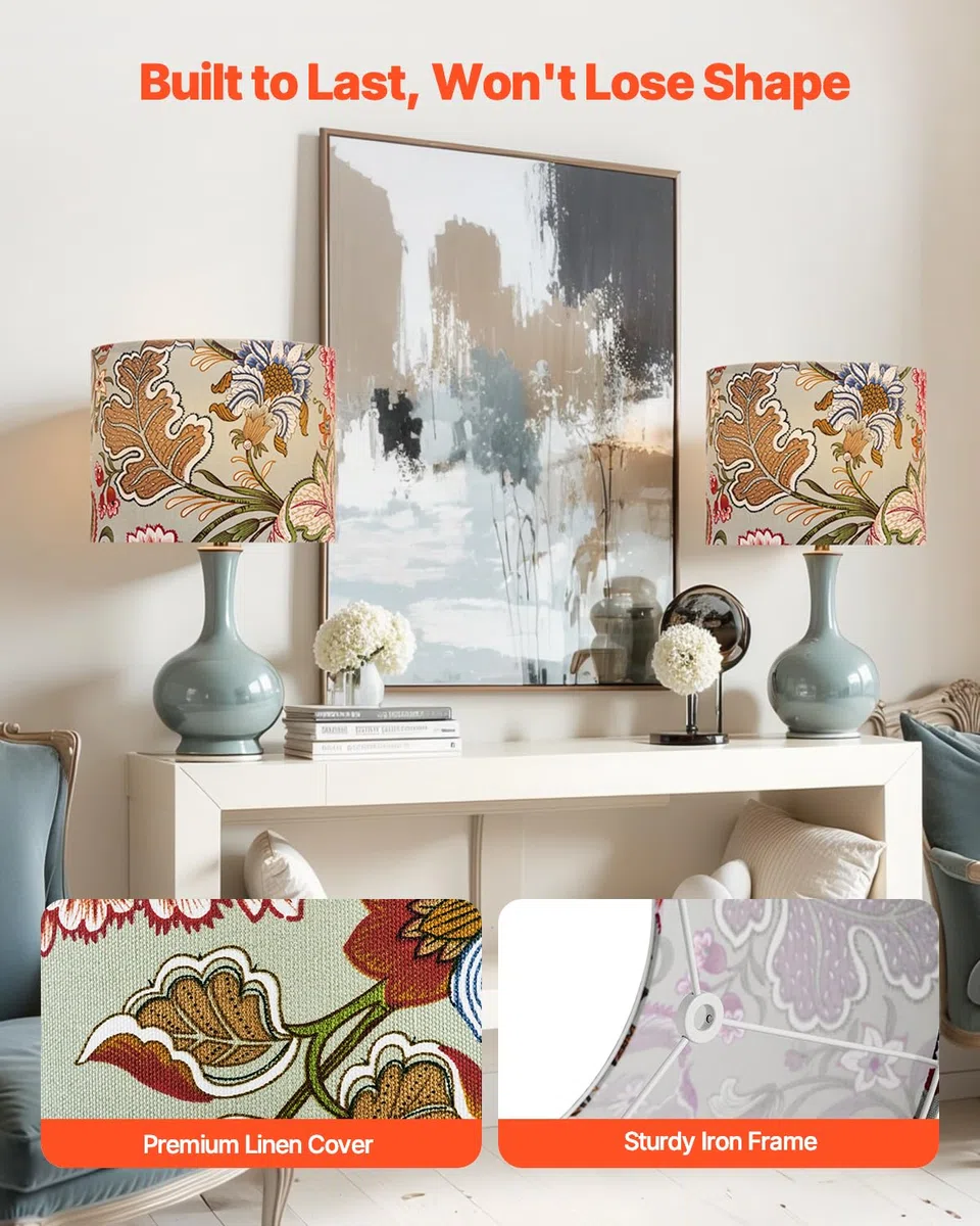 VEVOR Paralume a Tamburo Dimensioni Medio, Paralume di Ricambio per Lampade da Tavolo, Lampadina da Terra Lampada a Sospensione, Copri Lampadine 330 x 330 x 250 mm 2 Pezzi, Fiori Scuri