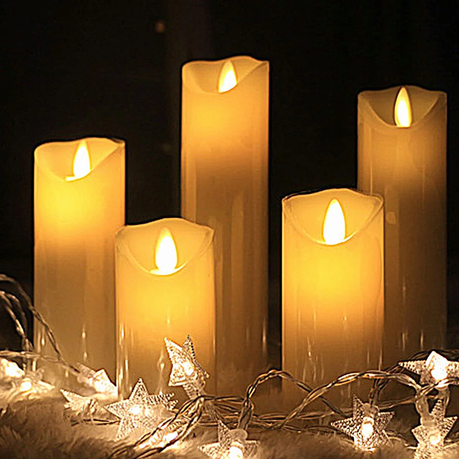 Candele LED Senza Fiamma Set 5 (13/14/16/18/20cm) Vera Cera Flickering con Telecomando Timer