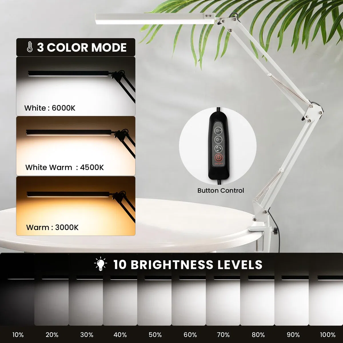 BIENSER Lampada da Scrivania a LED, 1100LM Lampada da Tavolo con Morsetto, 10 Livelli di Luminosità X 3 Modalità, Dimmerabile, Protezione degli Occhi, Lampada da Architetto Per Ufficio Lettura Studio