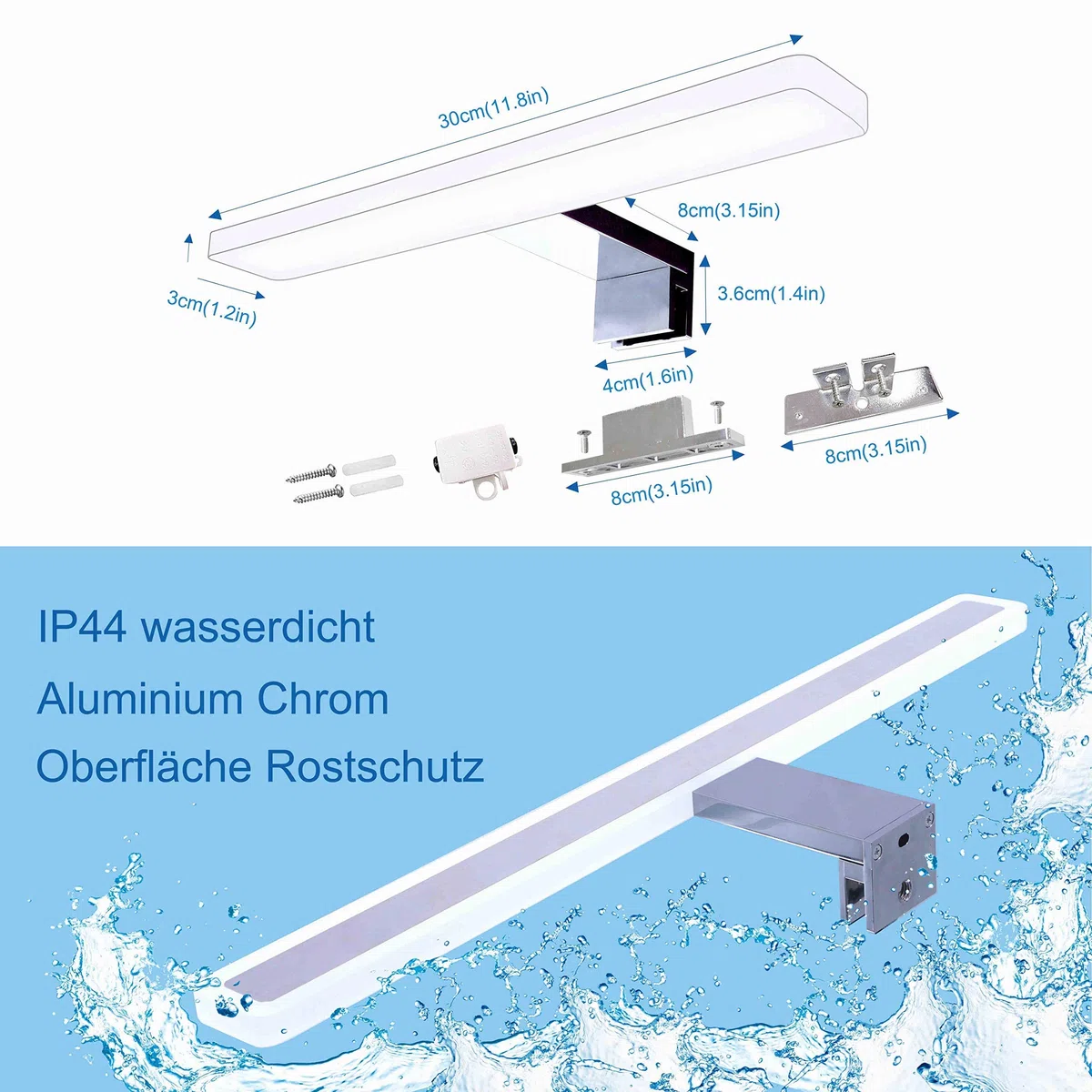 Lampada da Specchio da Trucco a Led 4000K 30cm 8W 640lm da Bagno Luce Armadio Illuminazione Morsetto