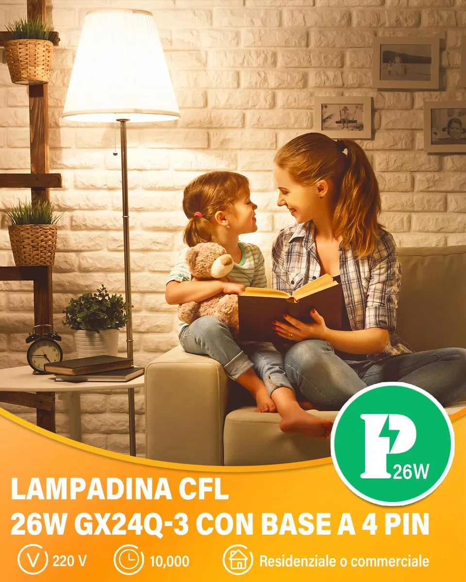 26W 4 Pin Lampadina Fluorescente Compatta Gx24Q-3 Base, Bianco Caldo 2700K 4 Pin Triple Tubo CFL PLT-26W 827 Plug in Lampadina CFL Risparmio Energetico per Ufficio Soggiorno Cucina, 10-pack