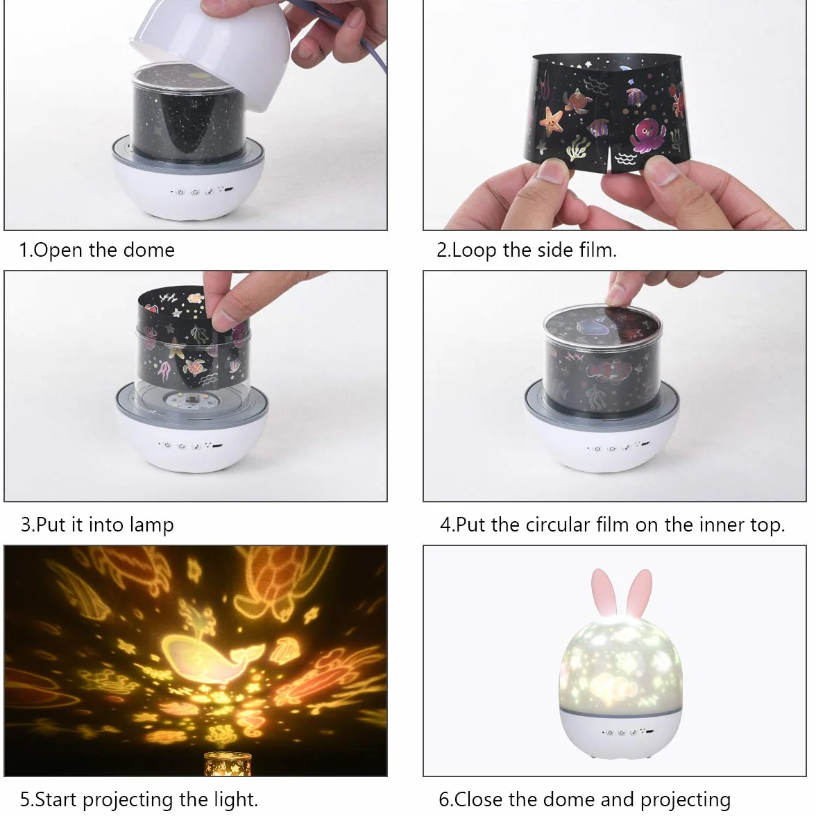 URAQT Proiettore Stelle Soffitto Bambini, Luci Notte per Bambini, 360°Rotazione Musicale Luce Notturna Bambini Proiettore, 6 Films Proiettore Soffitto,8 musica,con Telecomando e timer, Regalo Neonato