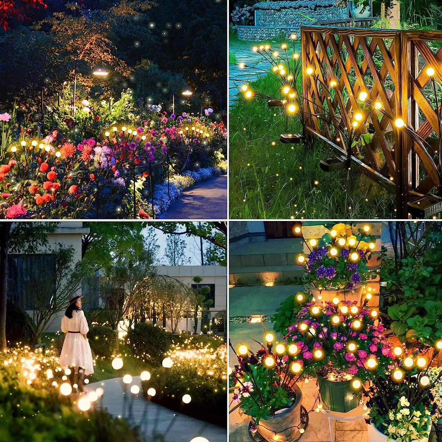 Kizozo Firefly Luci Solari da Esterno Giardino 4PACK 40 LED, Ornamenti Decorazioni da Giardino IP65 Impermeabile, Luci Solari da Esterno, Bianco Caldo