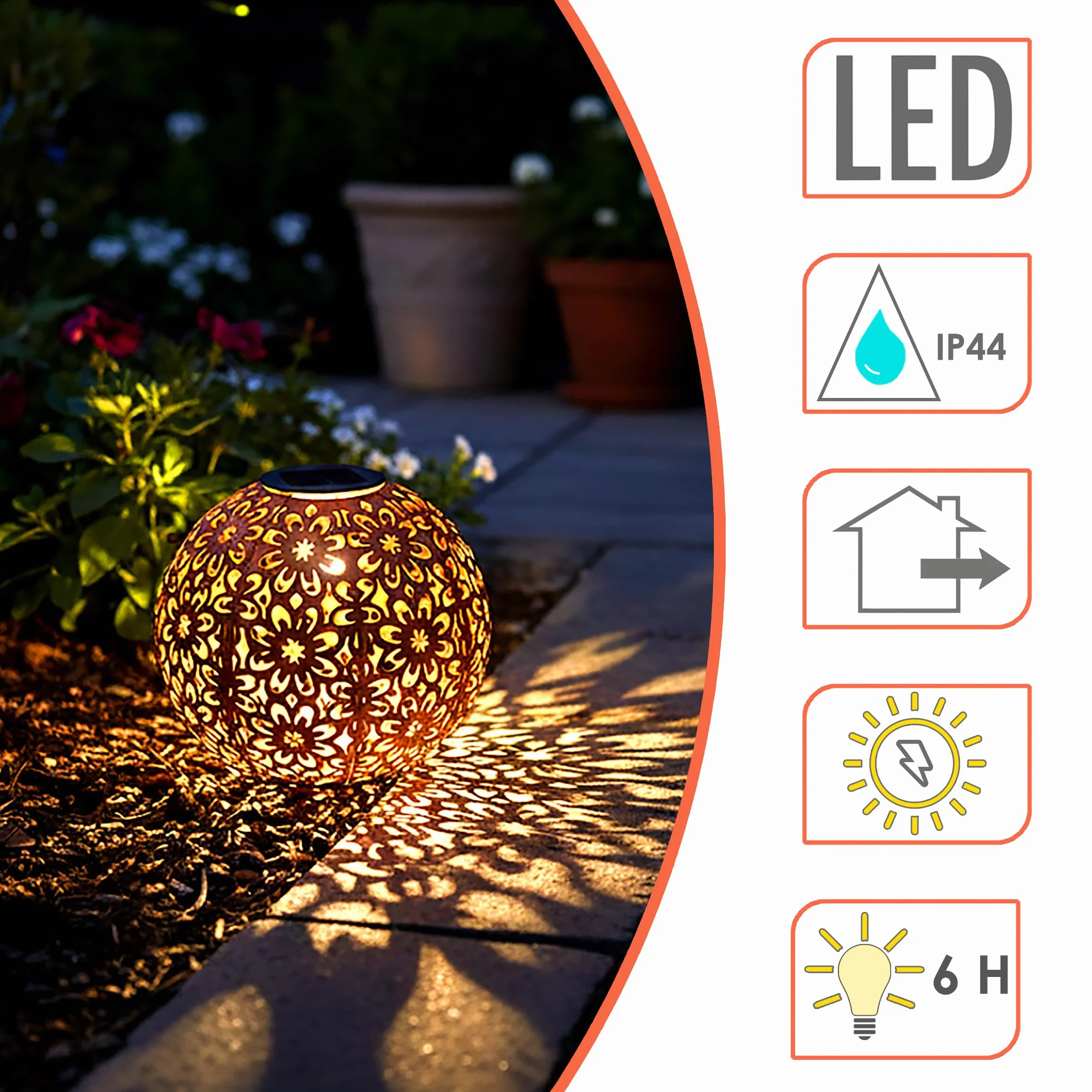 Spetebo Sfera solare da giardino in metallo effetto ruggine – Ø 20 cm – sfera decorativa a LED con picchetto – lampada decorativa da giardino – luce bianca calda illuminata per esterni