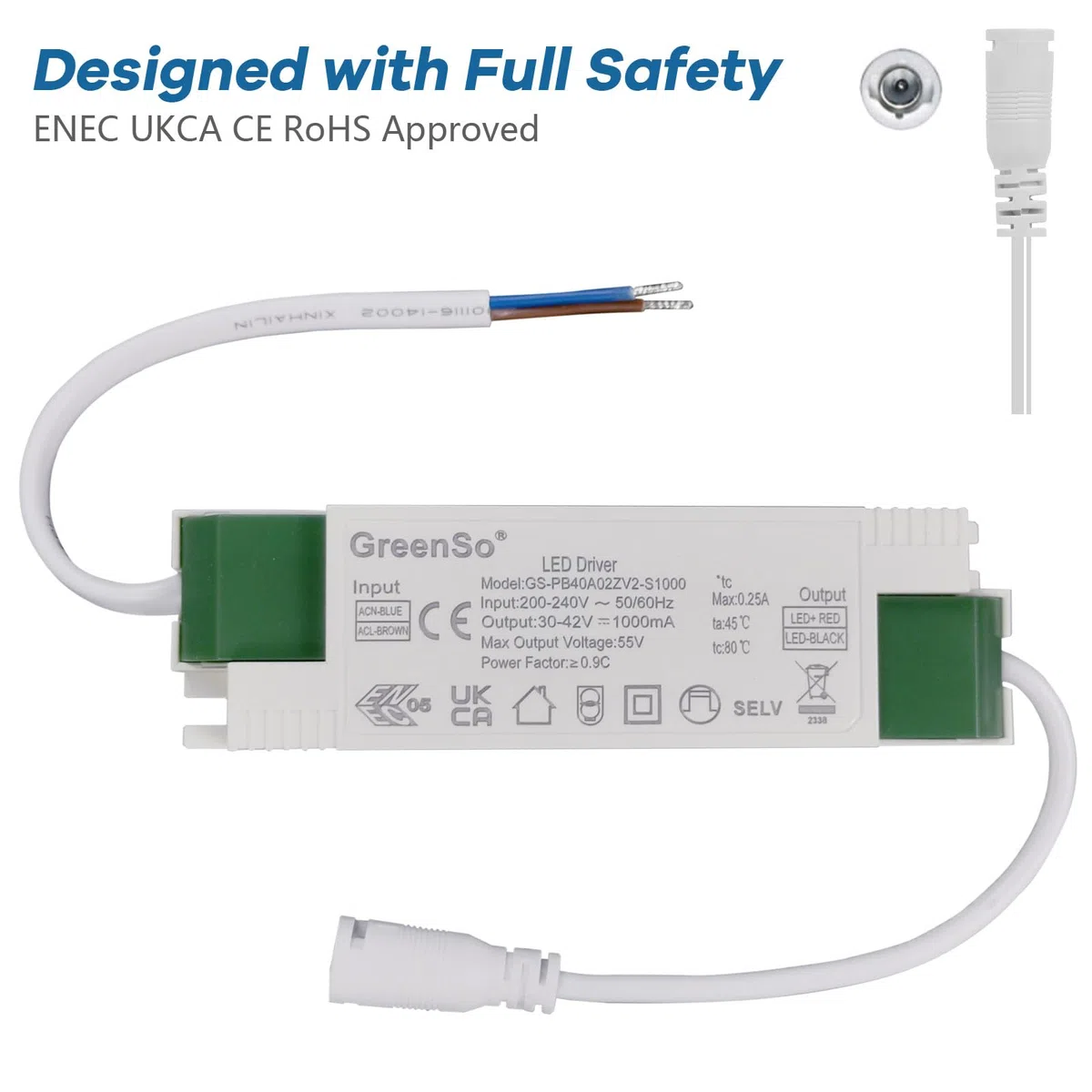 40W Trasformatore Alimentatore, Driver LED per Pannello Luminoso 60x60cm 120x30cm, Da 200-240Vac a 30-42Vdc 1000mA Driver a Corrente Costante Non-dimmerabile, ENEC UKCA CE RoHS