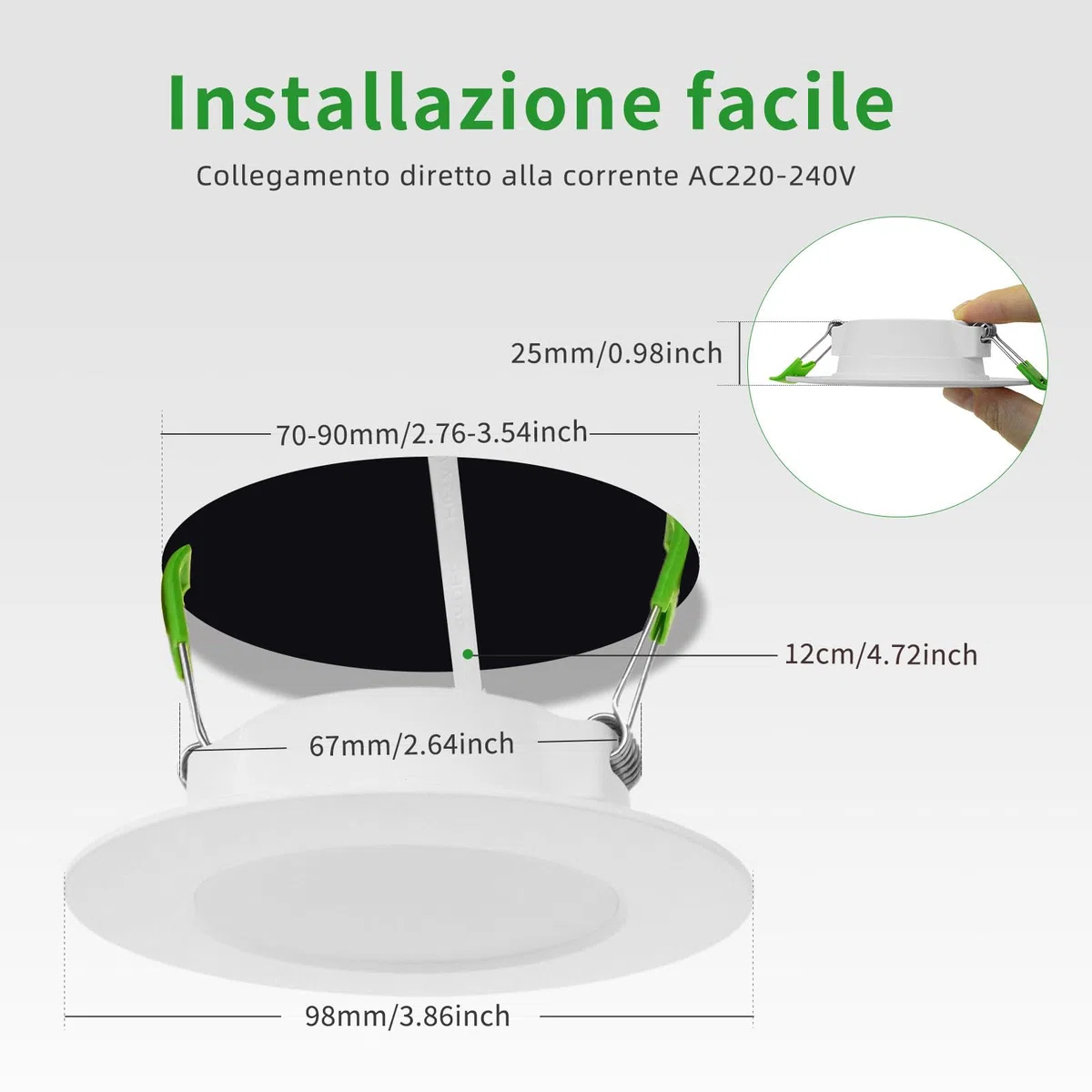 Faretti LED da Incasso per Cartongesso 5W 450LM Luce Naturale 4000K, IP44 Faretto LED Soffitto Incasso Cartongesso foro 70-90MM, AC220-240V, Set di 10