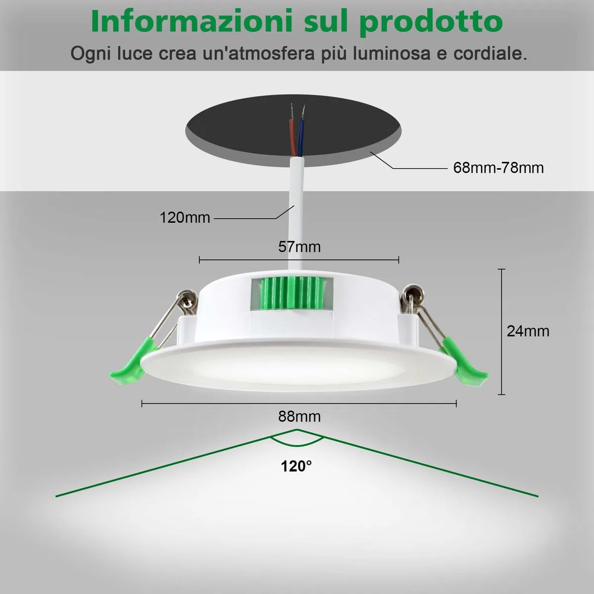 Faretti LED Soffitto 230V, 7W Dimmerabile Faretto LED Interno per 68mm - 78mm Diametro Foro, 3000K/4000K/6500K Regolabile, IP44 Faretti LED da Incasso per Cartongesso, Cucina, Bagno, Set of 6