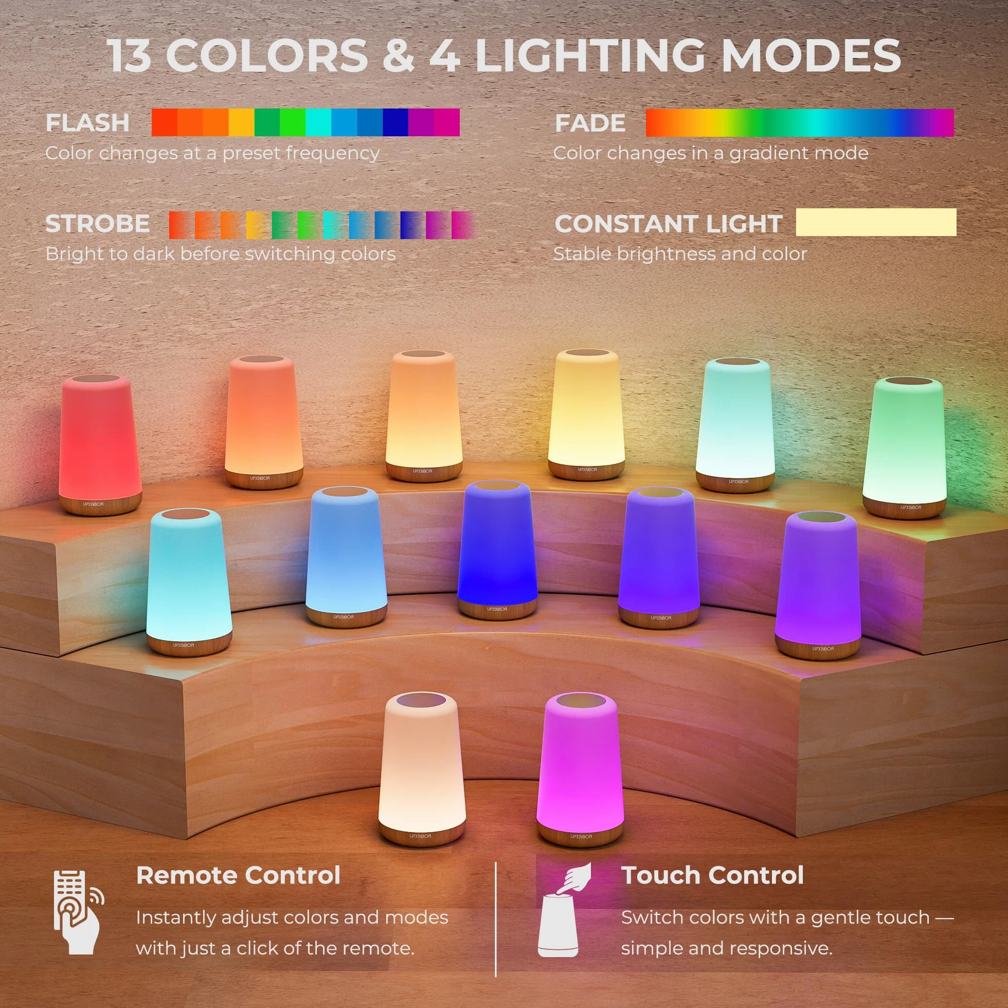 Lampada da comodino a LED con telecomando, dimmerabile con 13 colori RGB e 4 modalità, lampada da tavolo senza fili con timer e gancio, ricarica USB, luce notturna portatile per camera da