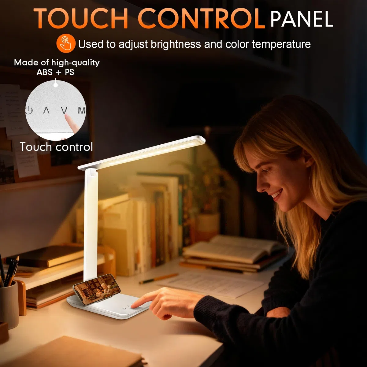 karidi Lampada da Scrivania Senza Fili Ricaricabile, Lampada da Tavolo con Batteria 4000mAh, LED Luce da Lettura Piegevole, 5 Modalità & 5 Luminosità, per Studio, Ufficio e Camera da Letto