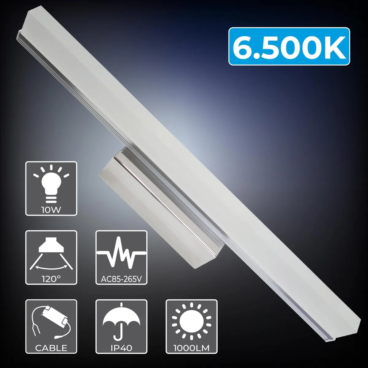 LED ATOMANT Applique Cromata per Bagno 40 cm, 10W, Colore Bianco Freddo (6500K), 1000 Lumen