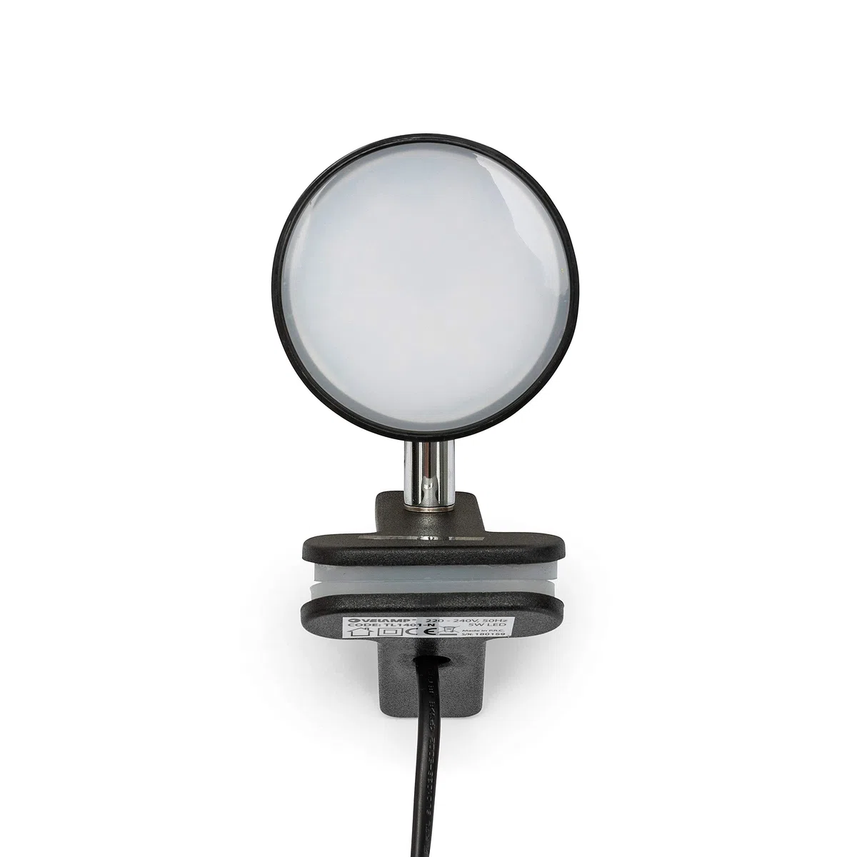 Velamp CHARLY Spot Clip, Lampada Morsetto, Faretto LED con Pinza, 360 Lumen (5W) con Cavo ed Interruttore. per Camera Bimbo, Scrivania, Studio 5 W, Nero