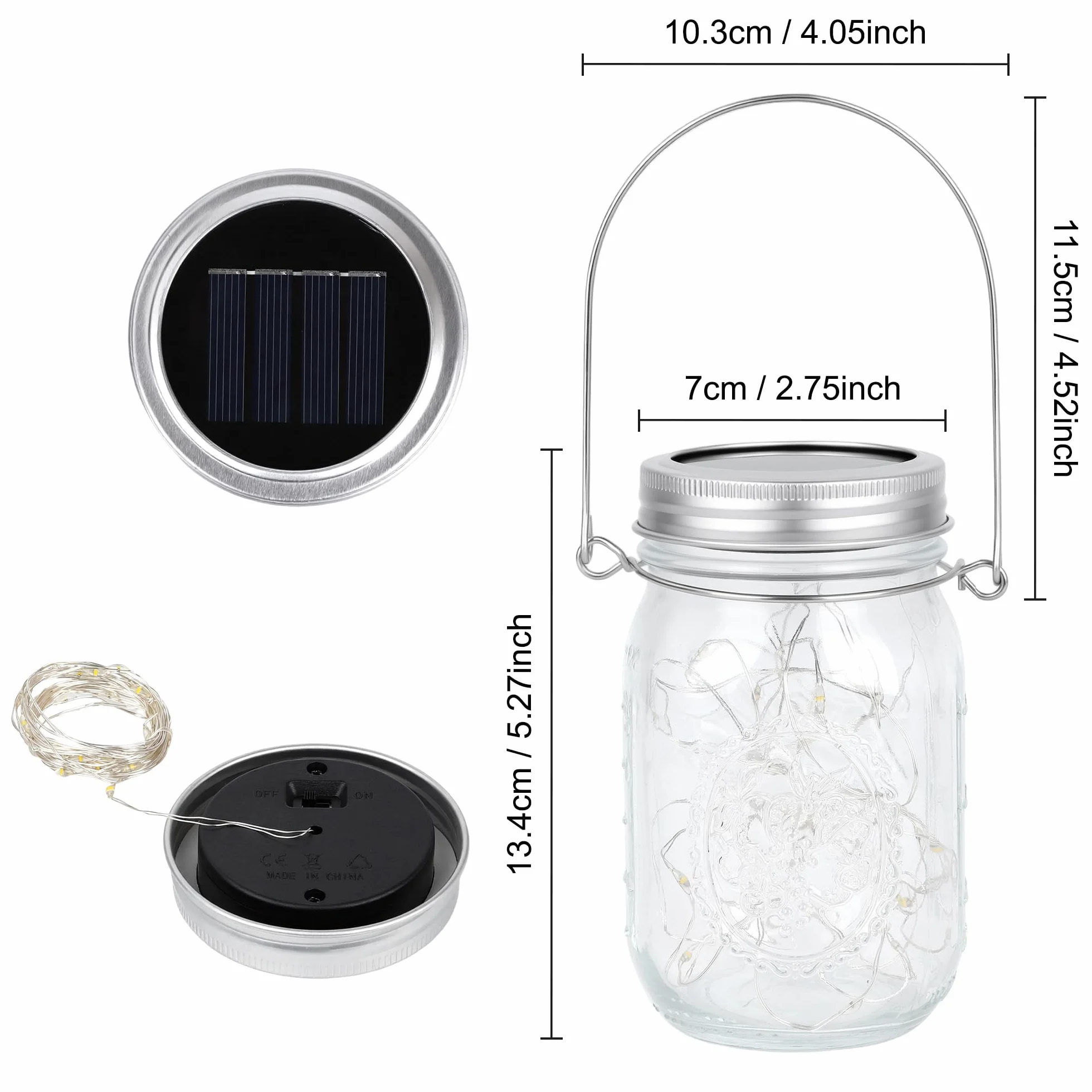 Luci Solari Giardino - 3 Pezzi Lampada 30 LED da Esterno Impermeabile barattolo Natale Feste Camera da Letto Decorazioni (Bianco caldo)