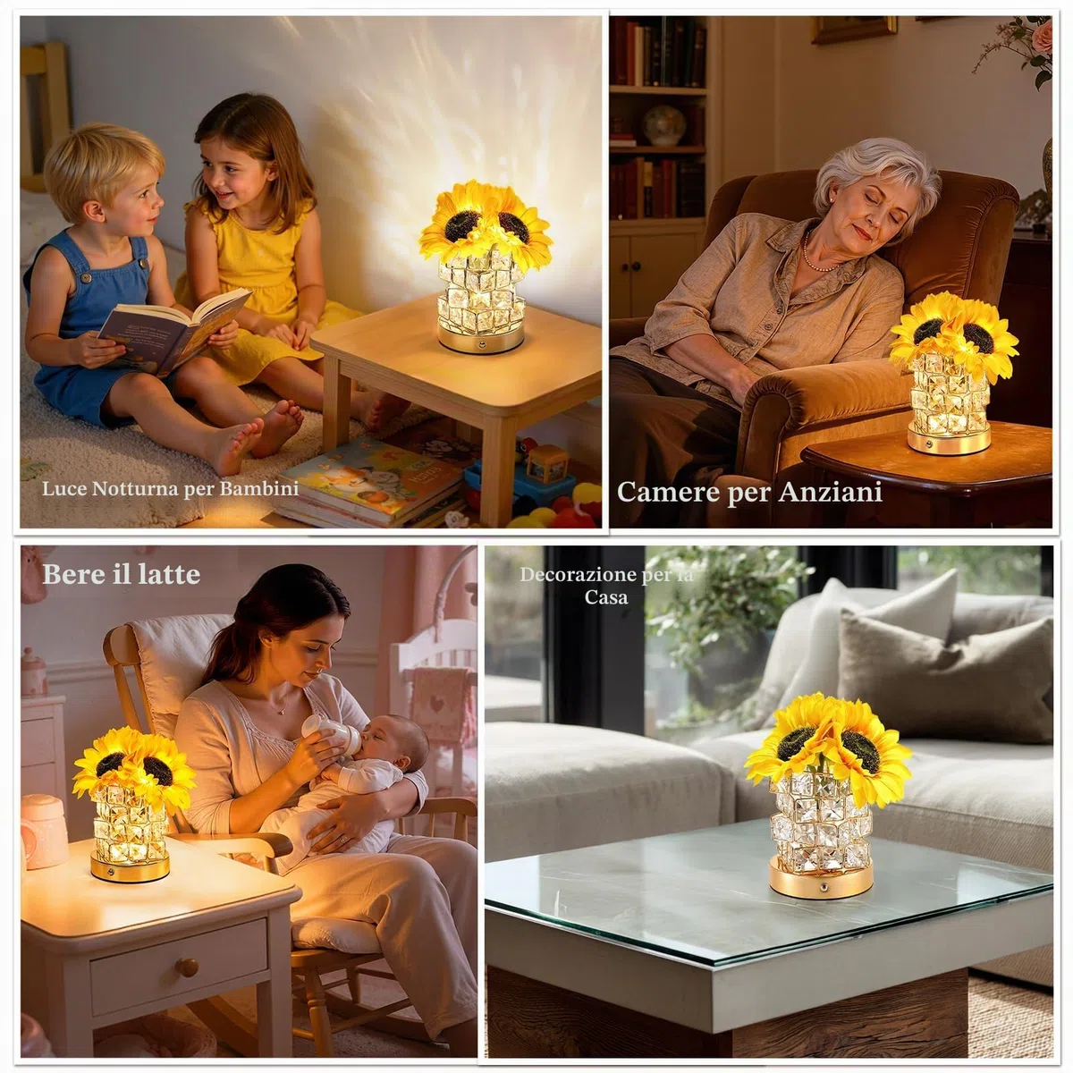 Idee Regalo Donna, Mamma, Amica, Fidanzata - Fiori Lampada Girasole Artificiale, Luce Notturna Ricaricabile, Regali per Compleanno, Festa Della Donna, Mamma, Soprammobili Moderni per Camera da Letto