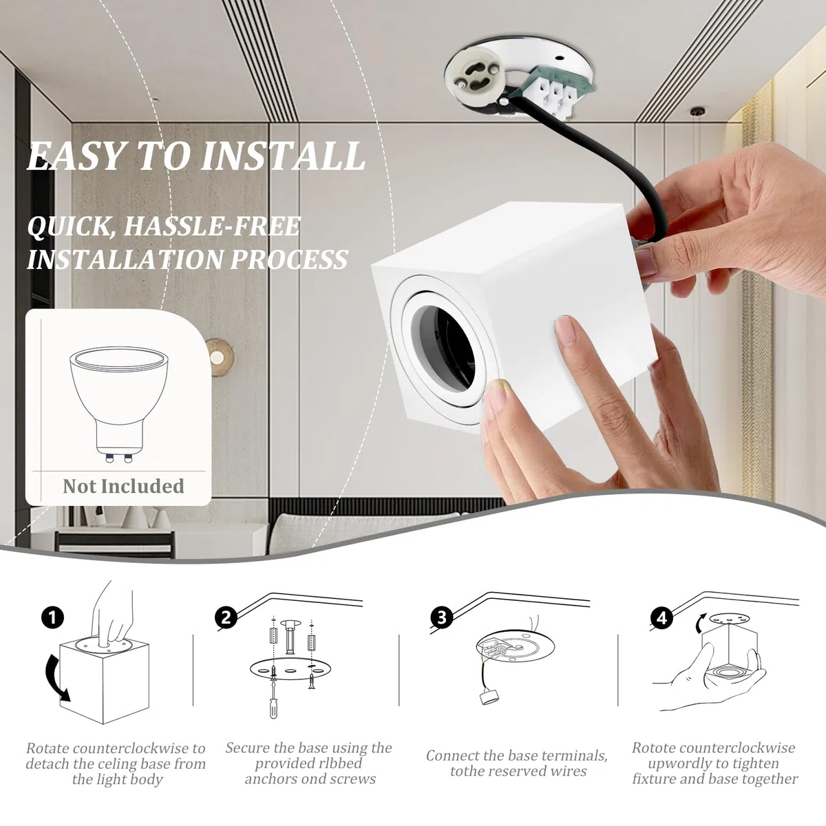 GeyouLux Faretti GU10 da Soffitto Bianco, 80x84mm Faretti da Superficie Quadrati, Orientabili 30°, Plafoniera 230V con Attacco GU10, Spot in Alluminio, Senza Lampadine, 2 Pezzi