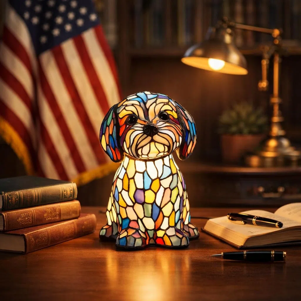 Rainbow Pup Lamp 3D Retro Stained Resin Small Dog Lamp USB Powered LED Night Light for Bedroom Desk Decorative Gift for Dog Lovers (#10)