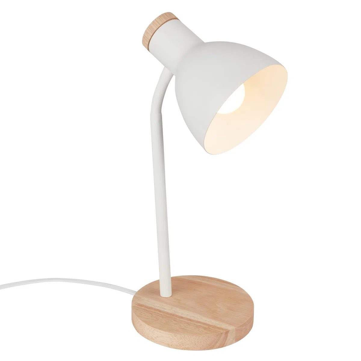 BRILONER - Lampada da tavolo, orientabile, E14, max.10W, lampada da comodino, lampada da scrivania, lampade da comodino, lampada scrivania, lampada comodino camera da letto, 14x38 cm, legno bianco