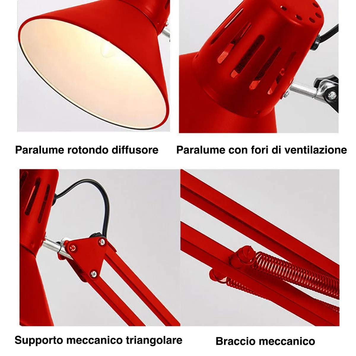 Voltix Lampada da Scrivania Grande, Lampada da Tavolo E27 LED, Luce da Scrivania con Braccio Oscillante Lungo per Casa o Ufficio (Rosso)