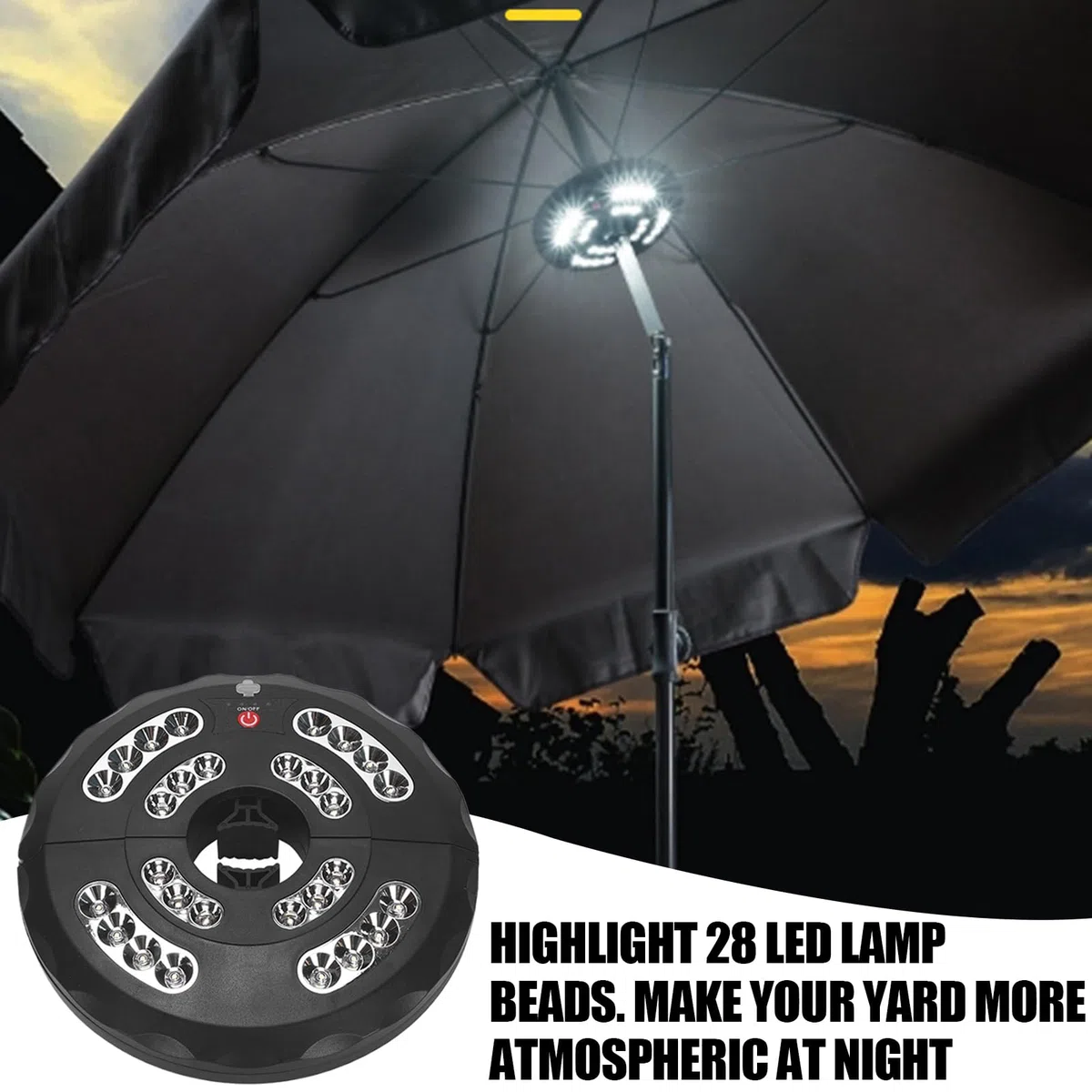Luci sotto l'ombrello, lampade ricaricabili per esterni, illuminazione a LED impermeabile, 3 modalità di luminosità regolabili per patio, barbecue, campeggio, giardino, piscina, 20 x 20 x 3 cm