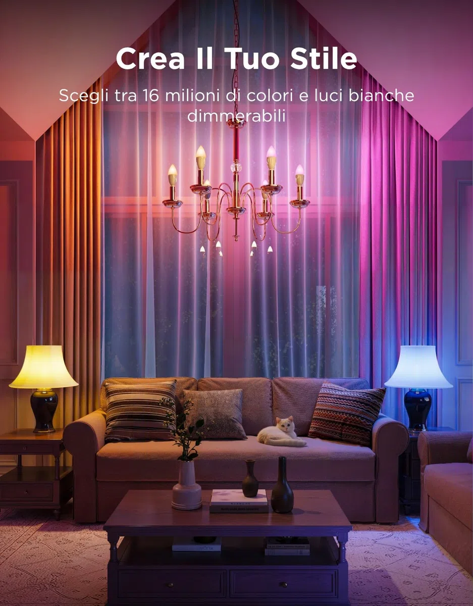 Govee E14 Lampadina Intelligente RGBWW, Compatibile con Matter e Google Assistant, 450LM, Controllo di Gruppo, 4.8W, fai da te, 16 Milioni di Colori, 54 Scene, Set di 2