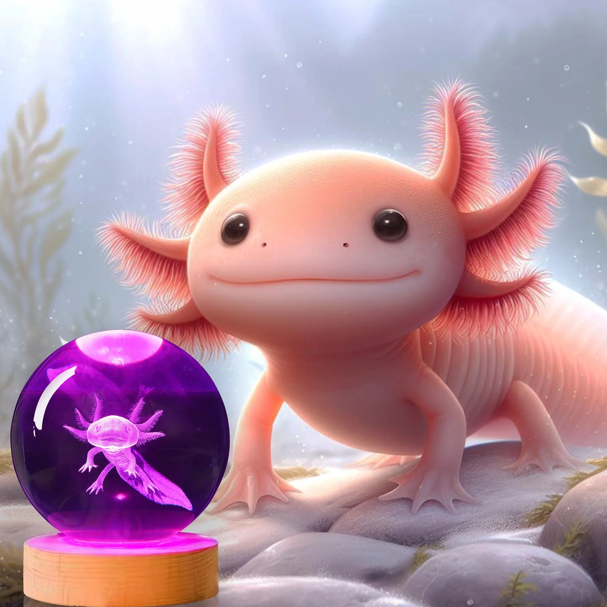 OkiyiD Axolotl, sfera di cristallo 3D, luce notturna con telecomando, lampade a sfera in vetro per amici, compleanni, vacanze, fantastici giocattoli decorativi per ragazzi e ragazze