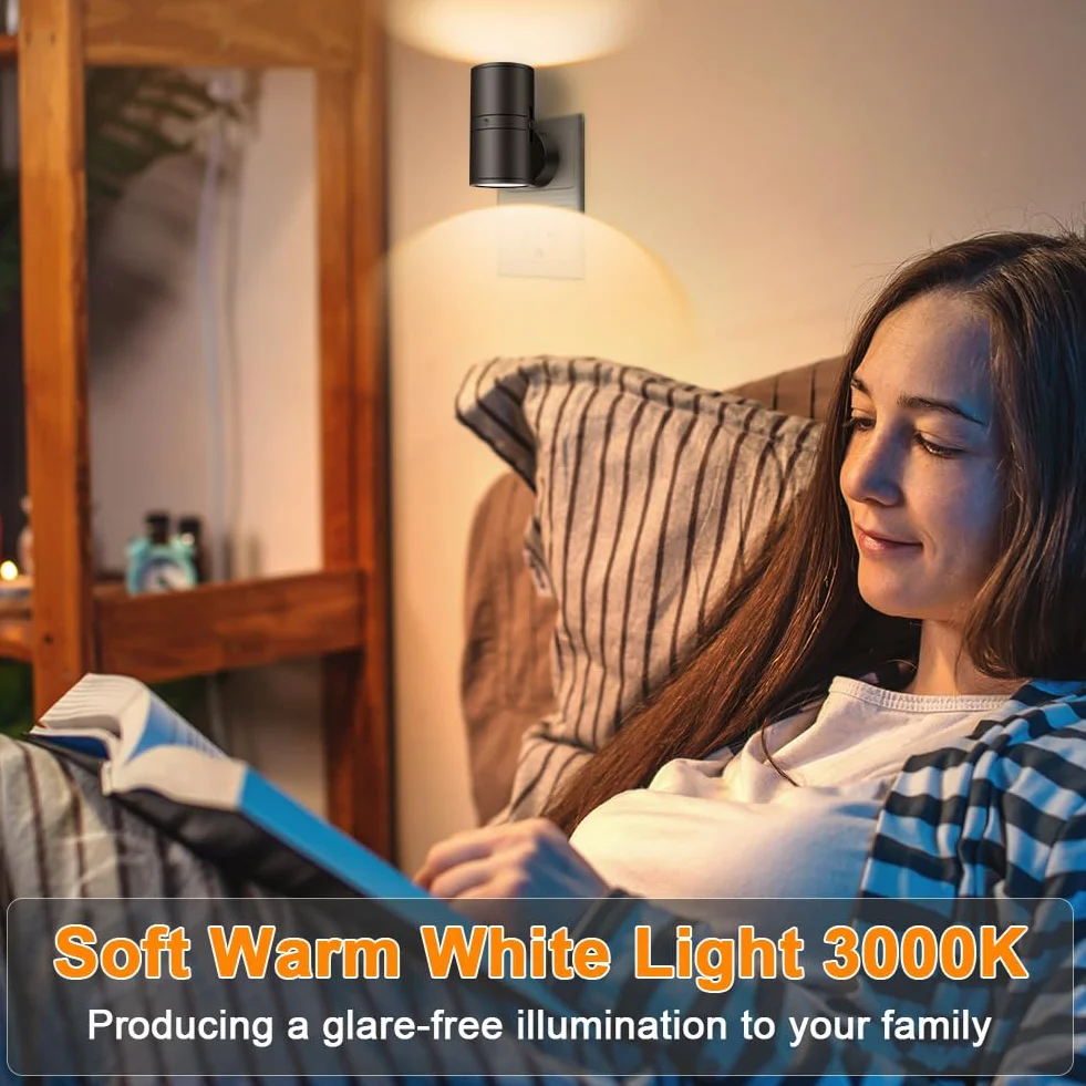 HOTUT Luce notturna Presa elettrica 2 pezzi LED Luce notturna del crepuscolo all'alba con sensore, bianco caldo, 0-100 LM Luminosità Regolabile, Luci notturne da collegare alla parete per camera da
