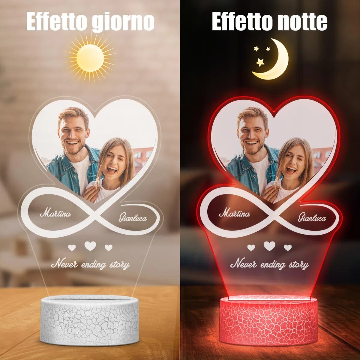 Maverton Lampada con Targa Personalizzata - Targhetta Personalizzata con Luce Notturna - Base Multicolore Caricatore e Telecomando - Idea Regalo Coppia Anniversario