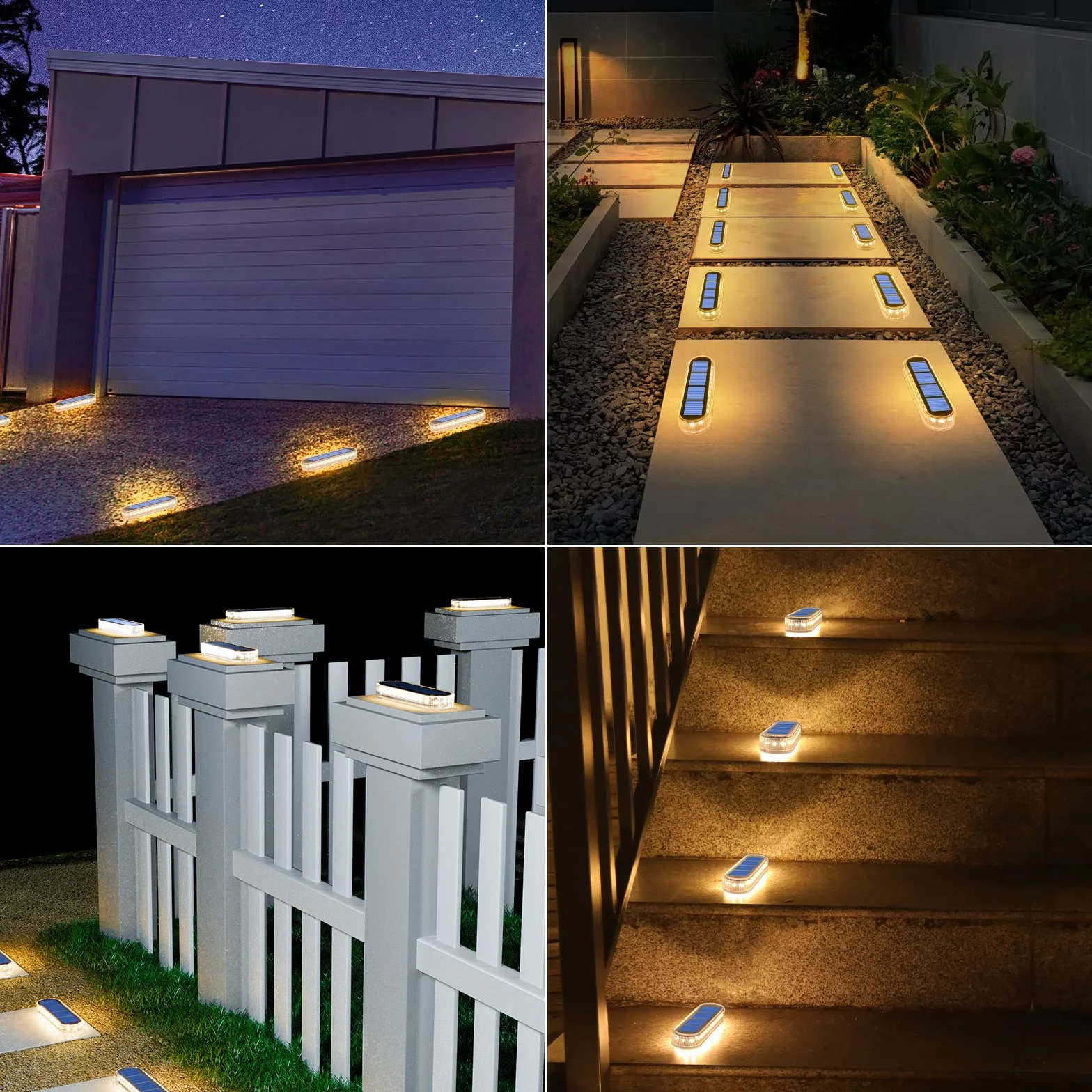 YiLaie Luci Solari da Giardino, Esterno, Lampada da Scala, Bianca Calda 2700K con On/Off Automatica da Percorso, LED IP68 Impermeabile Lampione 4 pezzi