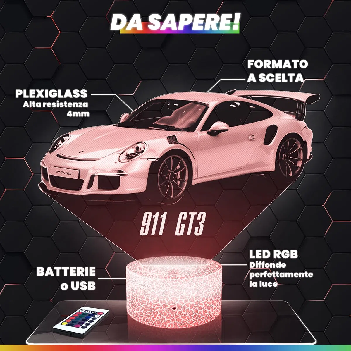 Lampephoto.fr - Lampada 3D Auto Supercar M8 Competition, Luce Notturna Tattile Auto Supercar M8 Competition, Illusione 3D Led, Idea Regalo di Natale per Ragazzi e Ragazze Lampada da Comodino TOP