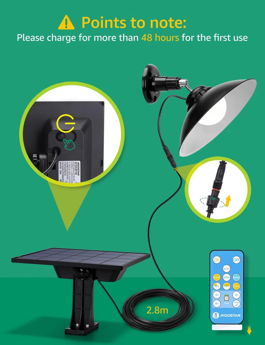 Aigostar Luce Solare Led Esterno con Telecomando 50W 500LM Lampade da Esterno solari IP65 Impermeabile Faretti Solari Esterni,temperatura colore regolabile 3000K/4000K/6500K, Lunghezza cavo 3M