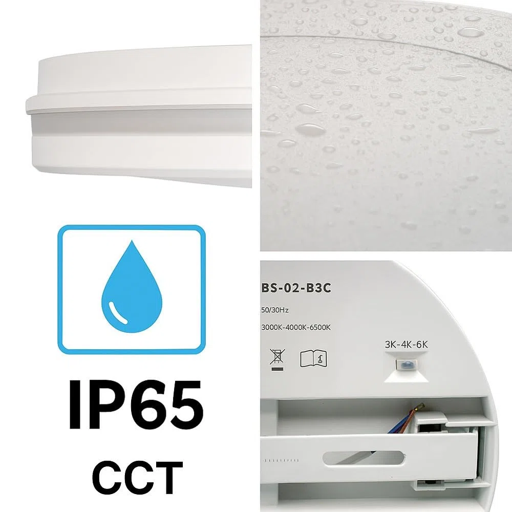 Plafoniera Bianca a LED per interno ed esterno da Soffitto e Parete 29W 3940 Lumen IP65 CCT Switch Luce Calda Naturale Fredda Ø235mm 220V (Bianco)
