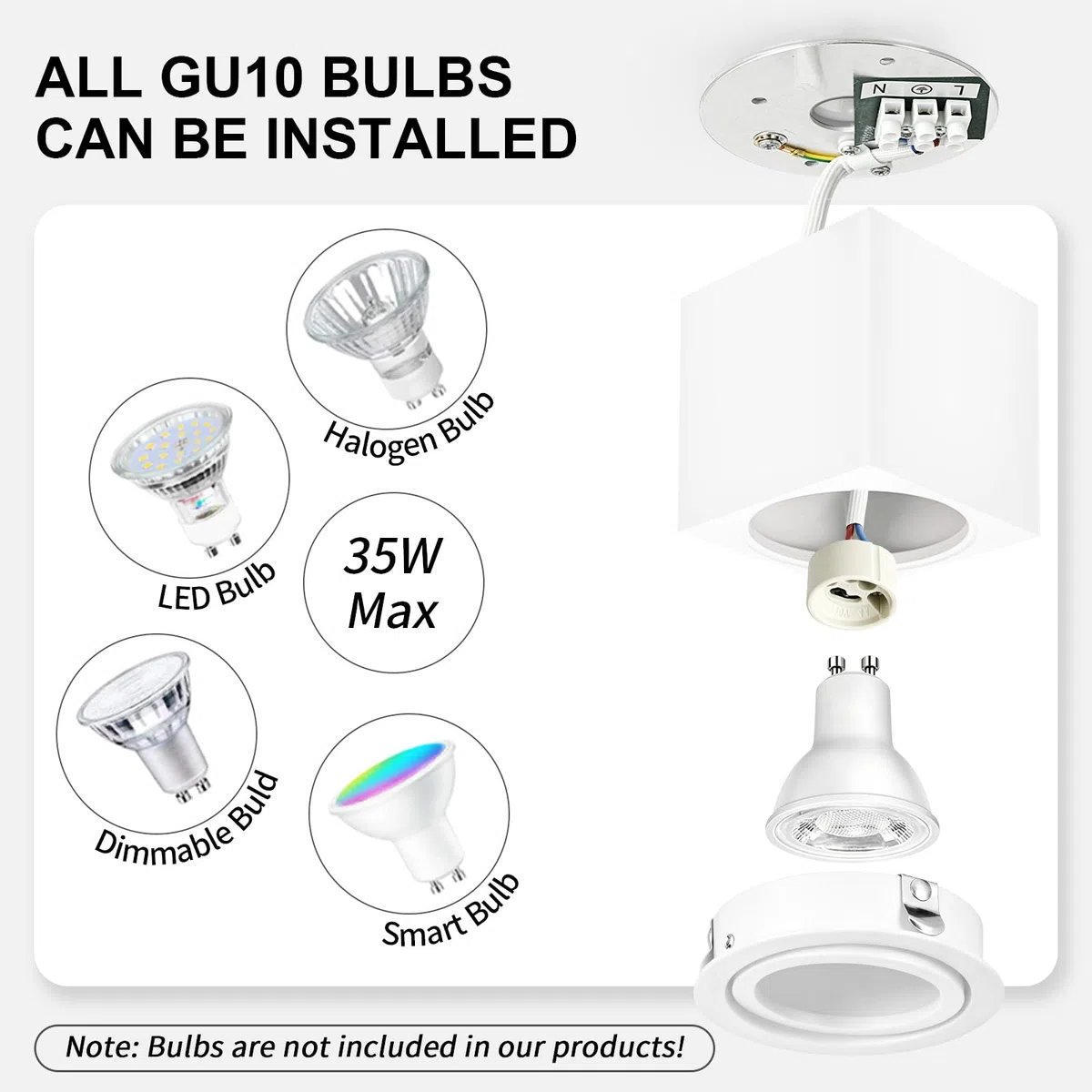GeyouLux Faretti GU10 da Soffitto Bianco, 80x84mm Faretti da Superficie Quadrati, Orientabili 30°, Plafoniera 230V con Attacco GU10, Spot in Alluminio, Senza Lampadine, 2 Pezzi