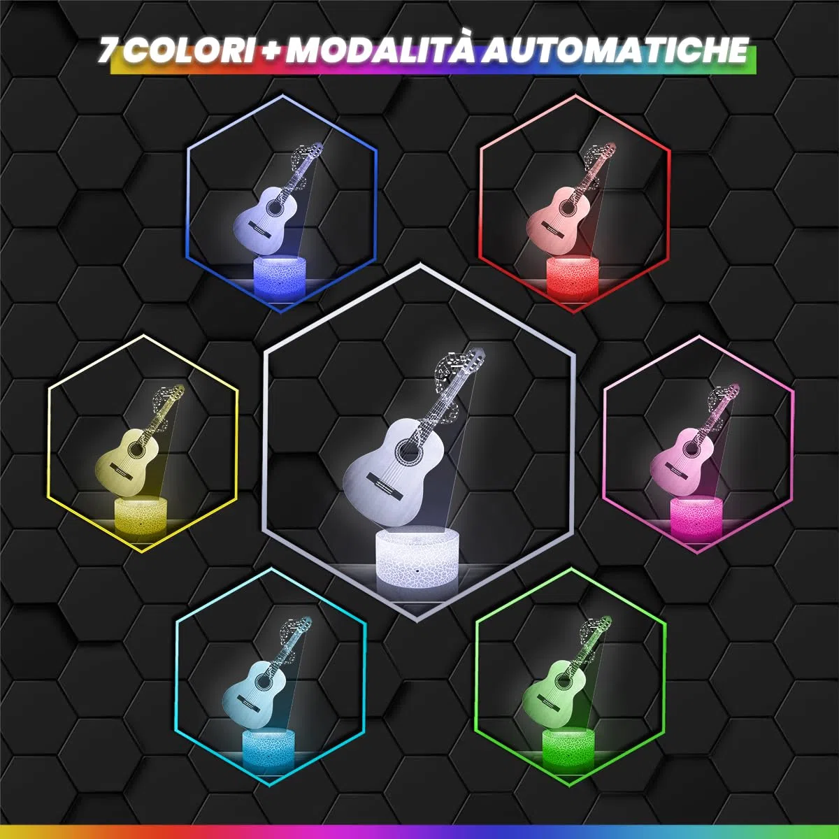 Lampephoto.fr - Lampada 3D Chitarra acustica Strumento musicale Musicista Lampada Tattile a LED, Effetto Ologramma 3D, Idea Regalo Natale Compleanno per Ragazzo o Ragazza, Oggetto decorazione camera